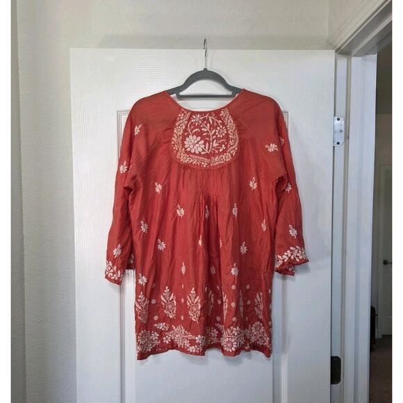 Leaves Of Grass New York Hand Embroidered 100% Silk Boho Luxe Blouse, Size XL - Picture 8 of 12